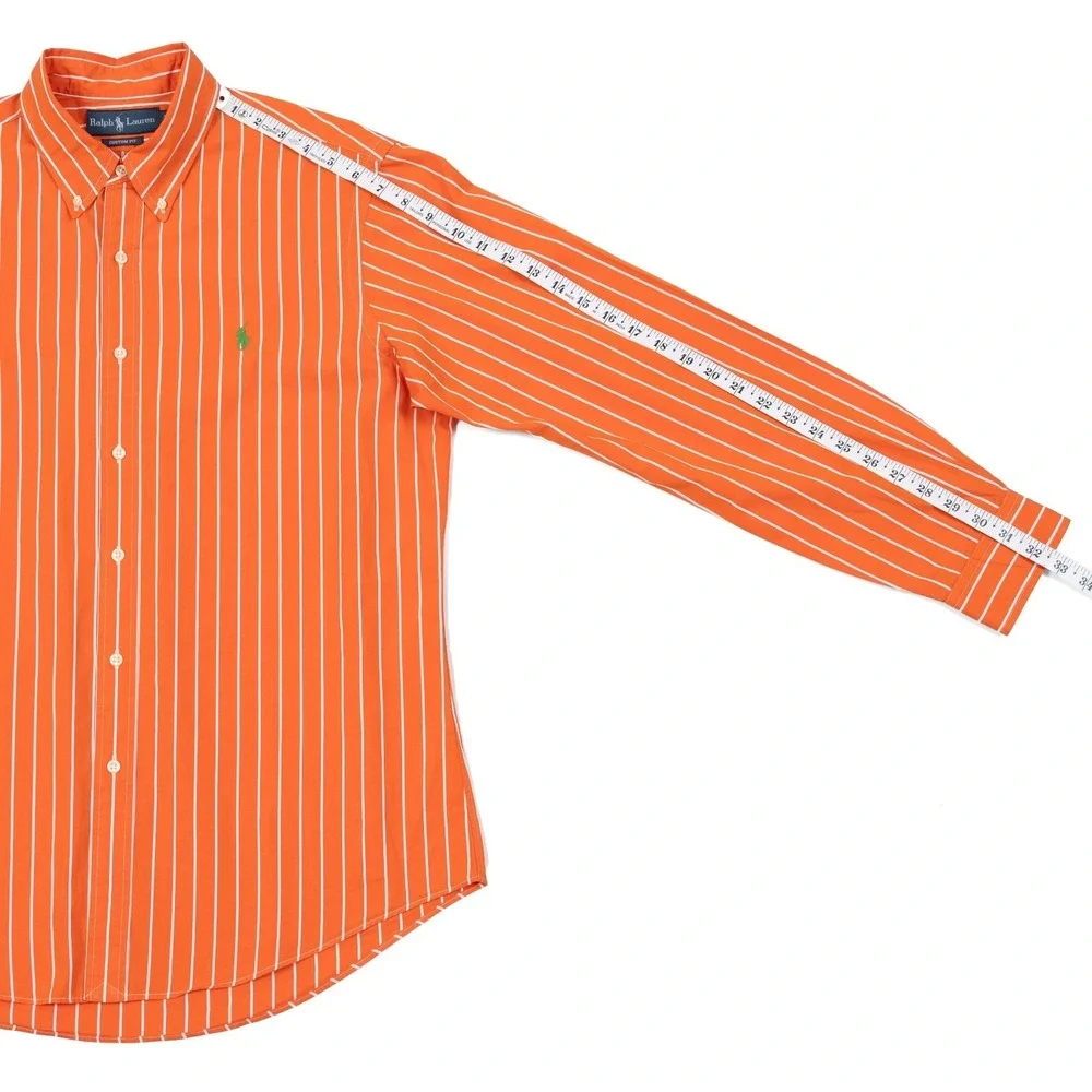 VTG Polo Ralph Lauren Button Down Shirt Mens L Orange Striped Custom‎ Fit Preppy
